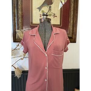 Eberjey Pink Modal Pajama Top XS Button Front Short Sleeve Lounge Shirt
